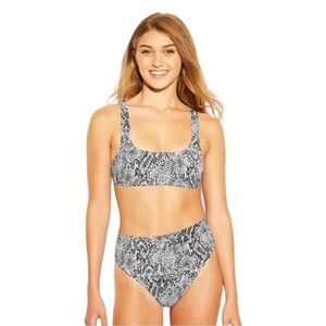 XHILARATION, RIBBED BRALETTE BIKINI. BLACK & WHITE SNAKESKIN PRINT. SIZE M